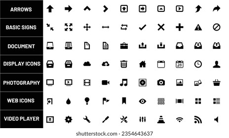 WEB AND APP UI UX ICONS SET BLACK AND WHITE  ISOLATED ON WHITE BACKGROUND