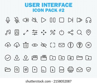 Conjunto de iconos de interfaz de usuario de Web y App, colección de iconos de línea delgada de interfaz de usuario de vectores