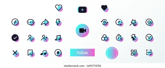 Web application buttons template. Mockup web symbols, signs for app. Blogging. Social media Tik Tok concept. Vector illustration. EPS 10