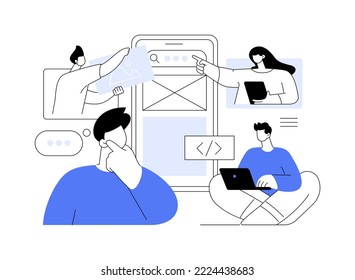 Web application design abstract concept vector illustration. Desktop software development, programmer team, web design service, project management, user interface, page menu bar abstract metaphor.