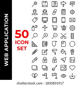 conjunto de iconos de aplicación web incluyen wand, save,address,user,link,desktop,tablet,mobile,email,spray,señal,shopping,setup,search,zoom,cut,ruler,bookmark,reload,lápiz,pintura,medal,pen,lock,desbloqueo