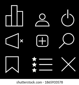 web application icons, white web application icons on black background, vector illustration