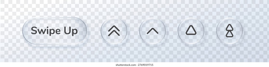 Web application swipe up arrow button glass icon ui text. This symbol next circle interface features scroll left right vector with slide down triangle sign for minimal page sticker set
