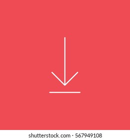 Web Arrow Download Down Line Icon On Red Background