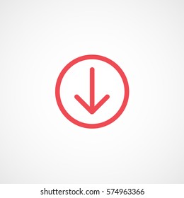 Web Arrow Download Down Red Flat Icon On White Background