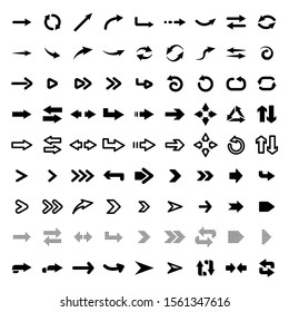 Web arrows. User pointer arrow sign, web interface pictograms, arrows collection for mobile apps, ui and web design, arrowheads isolated vector set. Digital cursors icons. Click buttons, navigation