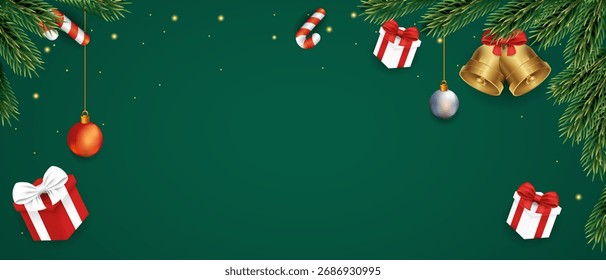 web background christmas with gift box and pine leaf