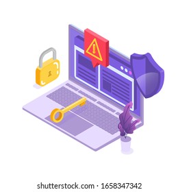 Web ban bypass, Internet censorship bypassing. Content control blocking, filtering offensive chats messaging. Vector isometric illustration. 