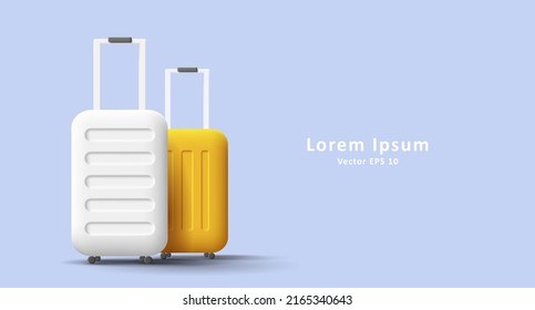 Web banner with 3d illustration of suitcases in yellow and white colors