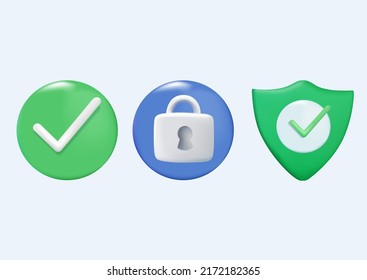Web-Banner mit 3D-Rendering-Illustration von einem Smartphone mit Schutzschild und Padlock. Schutz der Benutzerdaten. Mobile Anwendung für Datenanalyse und Buchhaltung. Elektronisches Dokumentenmanagement.