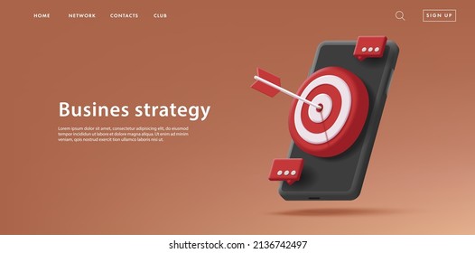 Web Banner With 3d Render Isometric Icon Of A Smartphone With Target Board And Arrow In The Center