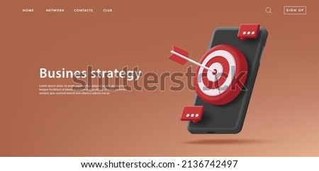 web banner with 3d render isometric icon of a smartphone with target board and arrow in the center