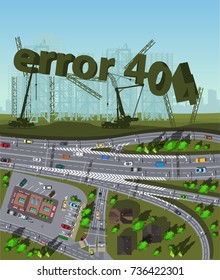 Web  banner with 404 error message with top view city
