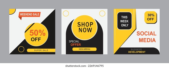 web banner ads for promotion design with black and yellow color. Editable Post Template Social Media Banners for Digital Marketing.