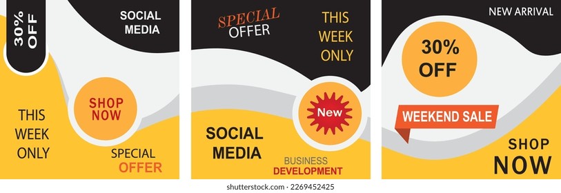 web banner ads for promotion design with black and yellow color. Editable Post Template Social Media Banners for Digital Marketing.