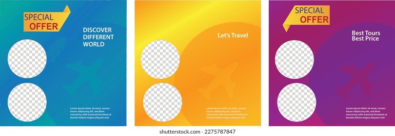 web banner ads for promotion design with blue, purple and yellow color. Editable Post Template Social Media Banners for Digital Marketing.
