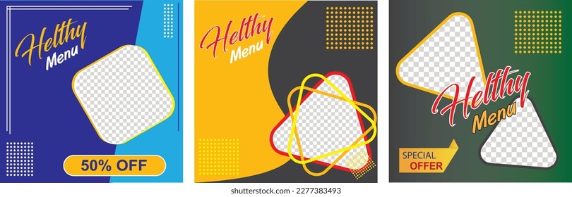 web banner ads for promotion design with blue, yellow and green color. Editable Post Template Social Media Banners for Digital Marketing.