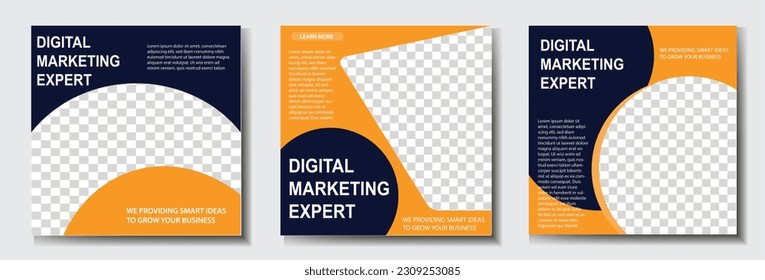web banner ads for promotion design with dark blue and yellow color. Suitable for social media post and web internet ads