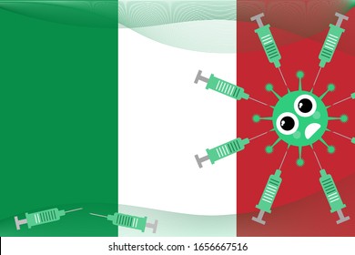 Web banner for advocacy for the prevention of viral diseases in medical institutions against the background of the flag of Italy, the concept of the benefits of vaccination for human health