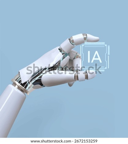 Web banner with AI chip with Human hand and android robot hand, technology, machine learning, neural network, Artificial Intelligence (AI) landing page concept.