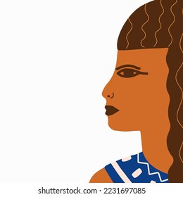 Web banner with Ancient Egypt queen Cleopatra. Trendy abstract antique texture. Colored flat vector illustration.