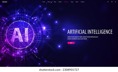 Web banner with artificial Intelligence computer database concept. Central Computer Processors CPU concept. Digital chip.