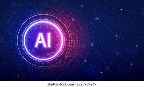 Banner web con el logo de la inteligencia artificial en un brillante fondo rosa azul. El concepto para el sitio web de AI.