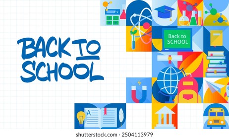 Web Banner Back to School. Vector Illustration of  Education Background Concept. Learn University Symbol Promotion. Science.