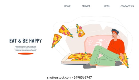 Web banner background for food delivery service. Customer receiving food order from takeaway restaurant, flat vector illustration isolated on white background.