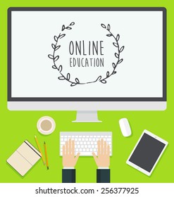 Web banner with blank screen. Concept for online education, courses and tutorials, e-learning, learn to think.