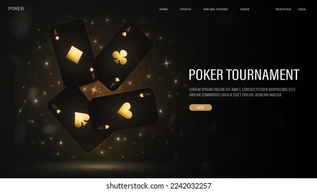 A web banner with bright gold cards on a black background.