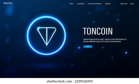 A web banner with a bright neon toncoin logo on a blue background.