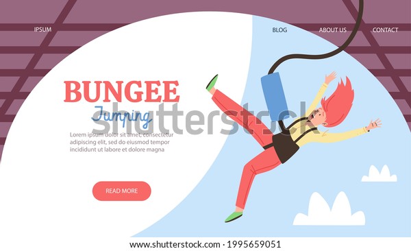 Web banner for bungee jumping\
extreme sport and entertainment, flat vector illustration. Landing\
page template for extreme riskful jumps with bungee\
cord.