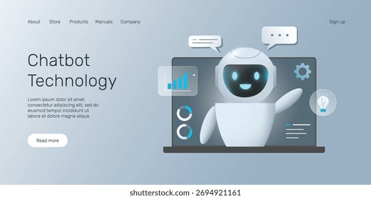 Web banner chatbot, AI robot, technology, Personal assistant concept, machine learning, neural network, Artificial Intelligence landing page concept.