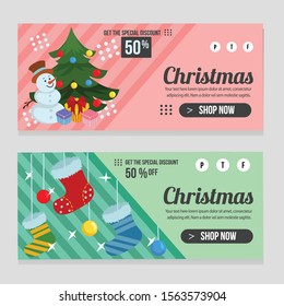 web banner christmas template with gift present box flat stylevector illustration