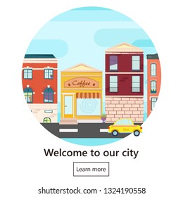 Web banner with city landscape. City landscape. Urban landscape in flat style. Welcome banner.Vector illustration. 
