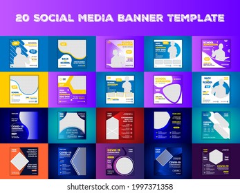 web banner collection of 20 social media post design template Bundle