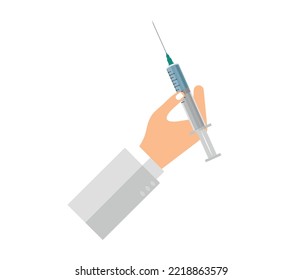 Web banner concept. Doctor hands wearing gloves with inoculate syringe.
