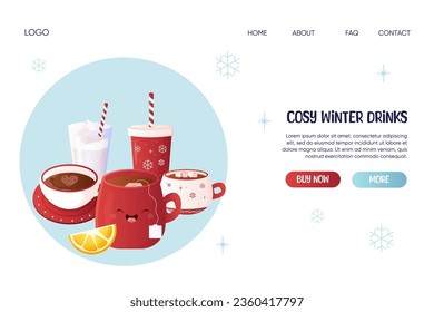 Web-Banner, Konzept für die Kreditvergabe, Website, Winter, warme Getränke.