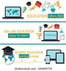 Web banner concept for online education. Flat design concept for online education. Concepts for web banners.