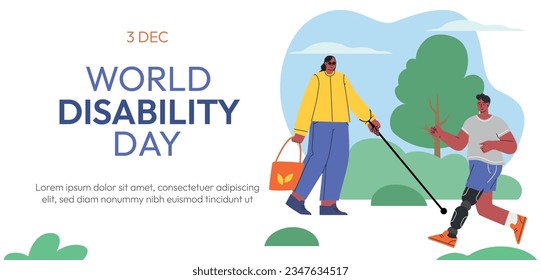 Web banner concept for World Disability day. People with Disability, International Day of Persons with Disabilities.Diversity and Inclusion. Flat vector illustration. Vector illustration