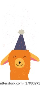 Banner web con alpaca linda y espacio para copiar. Diseño para tarjetas de fiesta para bebés, afiche, plantilla, cartel. Ilustraciones vectoriales.