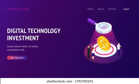 Web banner with decorated small people character. Landing page template. Concepts for Online banking, Investment and growth economy with modern technology. vector illustration.