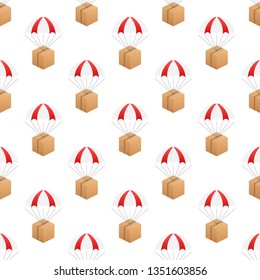Web banner for Delivery Services and E-Commerce. Packages are flying on parachutes. Vector stock illustration.