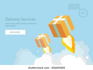 Web banner for Delivery Services and E-Commerce. Flat elements isolated vector illustration