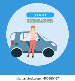 Web banner design for car sharing site or advertisement. Vector ad background of car sharing services