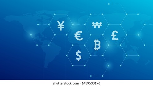 Web banner design for global business financial online connection network and global money currency concept