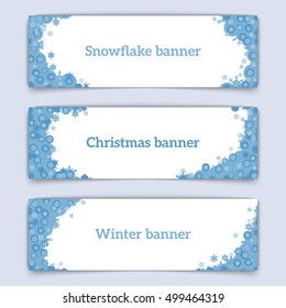 web banner design. Set of horizontal vector web banners in modern style on the theme of winter with snowflakes frame. Abstract web banners for winter season with snowflakes shapes. Vector illustration