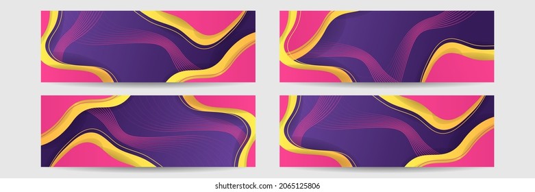 Web banner design set, template header for site. Geometric shapes, wide abstract background