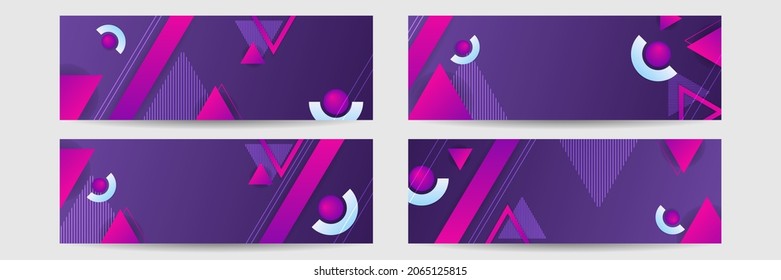 Web banner design set, template header for site. Geometric shapes, wide abstract background